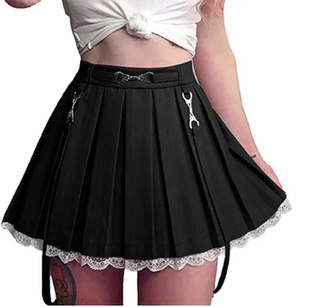 Y2K Streetwear - Gonna a pieghe da donna, in pizzo, taglio alto