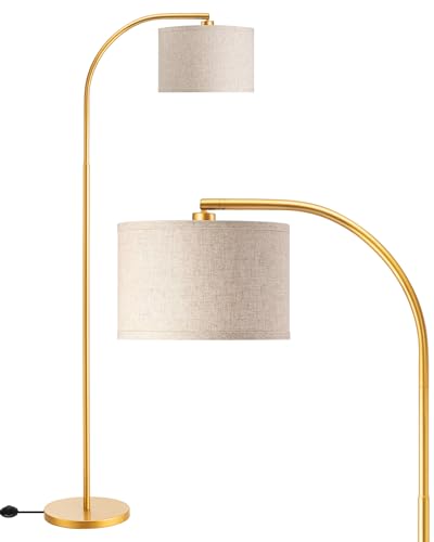 EDISHINE Lampada da terra per soggiorno, lampada ad arco con paralume in lino beige, lampada da terra dorata da 161 cm con paralume regolabile, attacco E27 (lampadina non inclusa) - Oro - Lampadina non fornita