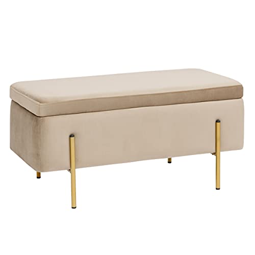 Baroni Home Cassapanca Pieghevole, Panca Contenitore Portaoggetti, Pouf Poggiapiedi Velluto Colore Misure 80X40X40 cm (Tortora) - Tortora