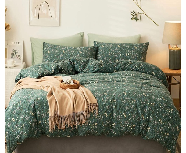 Green Floral Duvet Cover -Queen