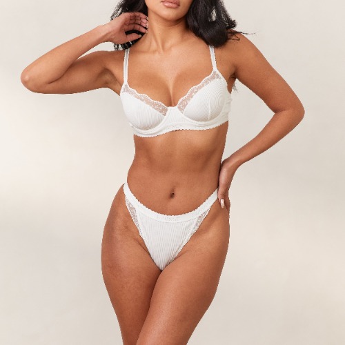 Ribbed Balcony Bra  - White | 34 / D