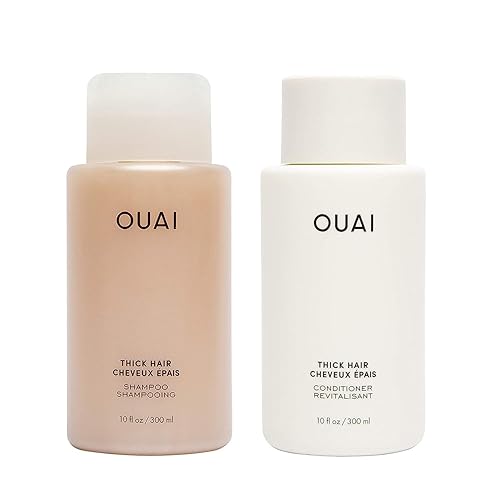 OUAI Thick Shampoo and Conditioner Set - Sulfate Free Shampoo and Conditioner for Thick Hair - Made with Keratin, Marshmallow Root, Shea Butter & Avocado Oil - Free of Parabens & Phthalates (10 Fl Oz) - Thick Hair Bundle