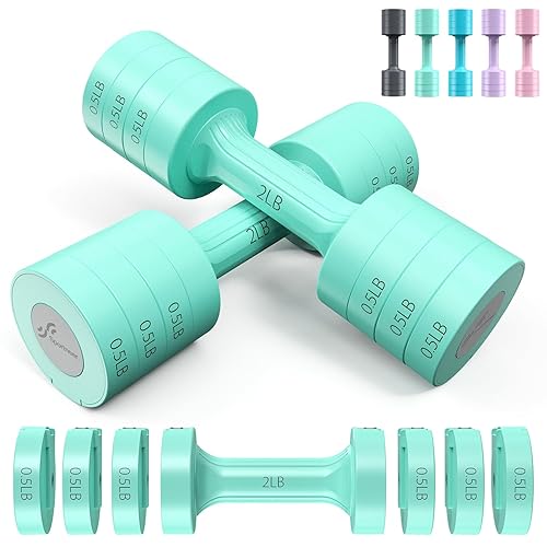 Adjustable Dumbbells Hand Weights Set: Sportneer 5 lb Dumbbells Set of 2 Each 2lb 3lb 4lb 5lb Free Weights Fast Adjust Weight 4 In 1 Weights Dumbbells Set for Women Men Home Gym Exercise Training - Green