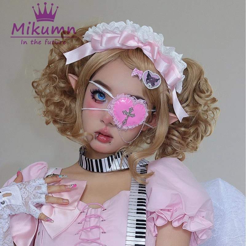 Accessoire de cosplay Lolita japonais pour filles, cache-yeux en dentelle croisée, rose doux, Harajuku, Y2K