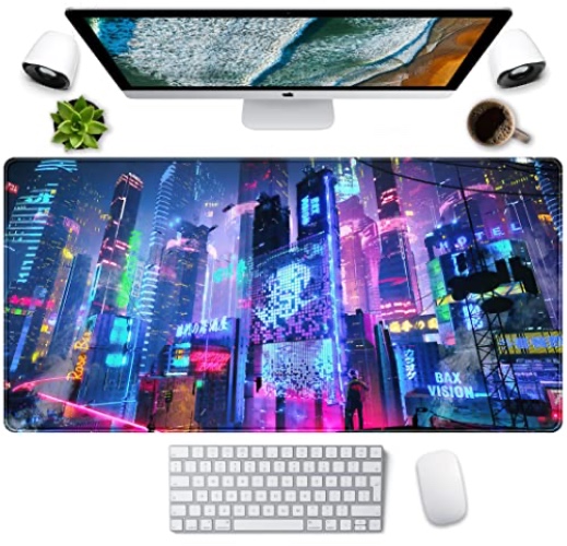 Japanese Street Desk Mat Futuristic Neon City Print Mouse Pad, Exclusive Desk Mats, XXL Large Gaming Mousepad 31.5"x15.75", Office Decor for Women Girls Keyboard Mat Laptop Computer Mat - Neon Color Japanese Street