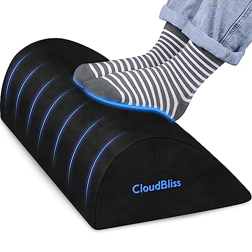 CloudBliss Foot Rest for Under Desk at Work,Office Desk Accessories with Memory Foam and Washable Removable Cover, Foot Stool for Office, Car, Home to Foot Support and Relax Ankles, Black, Long - Black - X-Large