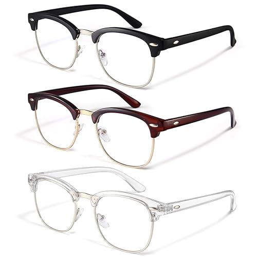 racico Computer Blue Light Blocking Glasses 3 Pack Blue Light Glasses Men Women, Anti Blu-Ray Clear Gaming Glasses Lenses - A1 Mattle Black/Tea/Clear - Clear