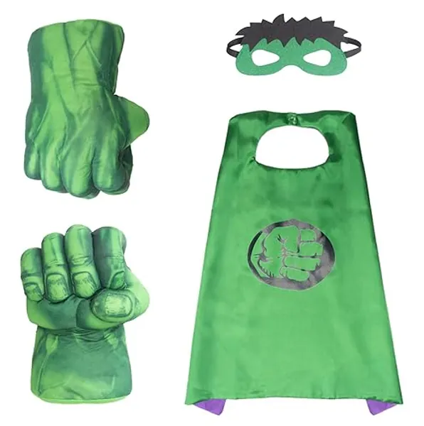 AOTLEANNO Plush Hands Fists Costume with Green Cape and Eye-Mask – Complete Set of Punching Gloves Accessories for Kids – Comfortable and Non- - Green