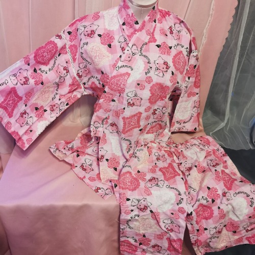 Sanrio Charmmy Kitty Yukata Jinbei Top + Shorts Rose Y2K Kawaii Gyaru Kimono Emo