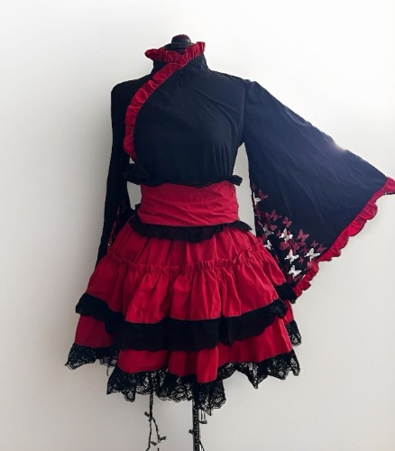 Butterfly Red And Black Gothic &amp; Lolita Costume Lace Yukata Dress