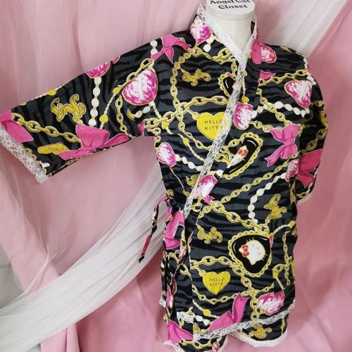 Sanrio Hello Kitty Yukata 2012 Heart Bow Shorts Top Jinbei Y2K Kawaii Kimono Emo