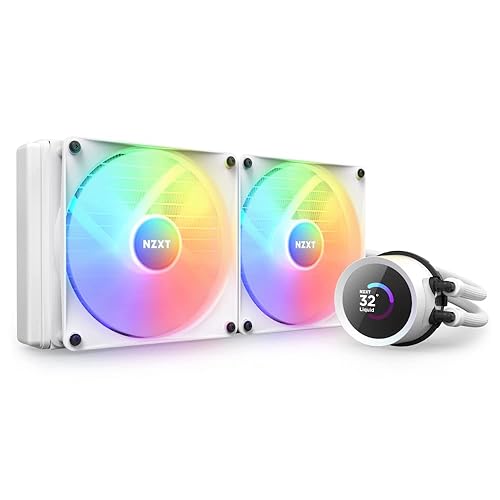 NZXT Kraken 280 RGB - RL-KR280-W1 - 280mm AIO CPU Liquid Cooler - Customizable 1.54" Square LCD Display for Images, Performance Metrics - High-Performance Pump - 2 x F140 RGB Core Fans - White - White - 280mm Radiator - Kraken RGB