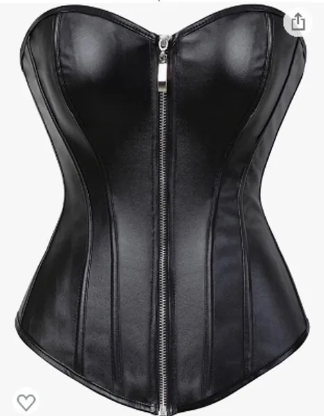 Faux Leather Zipper Corset 
