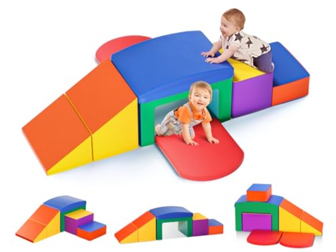 Lischwert Indoor Soft Foam Climber Play Sets, Toddler Climbing Toys Indoor with Slide Stairs and Ramp Indoor Climbing Toys for Kids and Children,6 Pieces Colorful - Color-6
