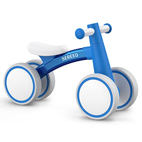 SEREED Baby Balance Bike for 1 Year Old Boys Girls 12-24 Month Toddler Balance Bike, 4 Wheels Toddler First Bike, First Birthday Gifts - Blue New