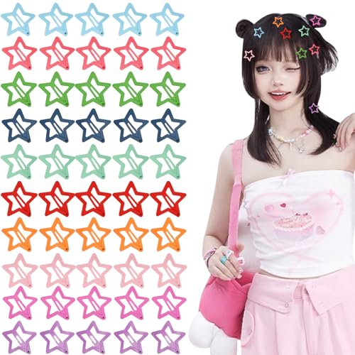 50 Pieces Star Hair Clips, Metal Non-Slip Star Hair Clips (10 Colors)