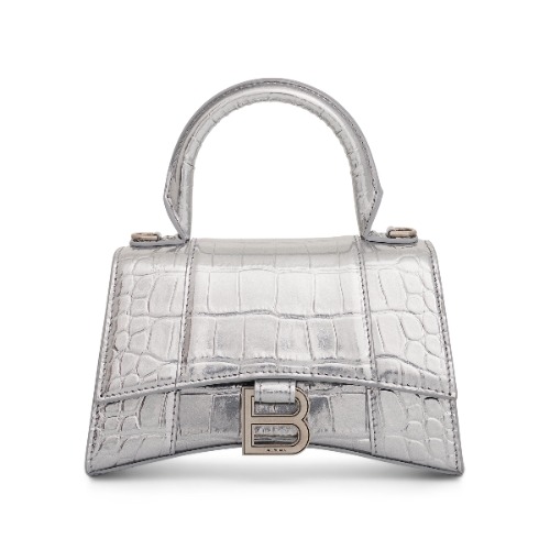 Hourglass XS Croco Embossed Bag in Silver | OS / SILVER