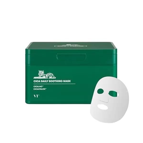 VT COSMETICS Daily Soothing Mask 30ea, Facial Sheet Mask for Moist & Hydrating, 30 Day Supply, Cica Face Mask