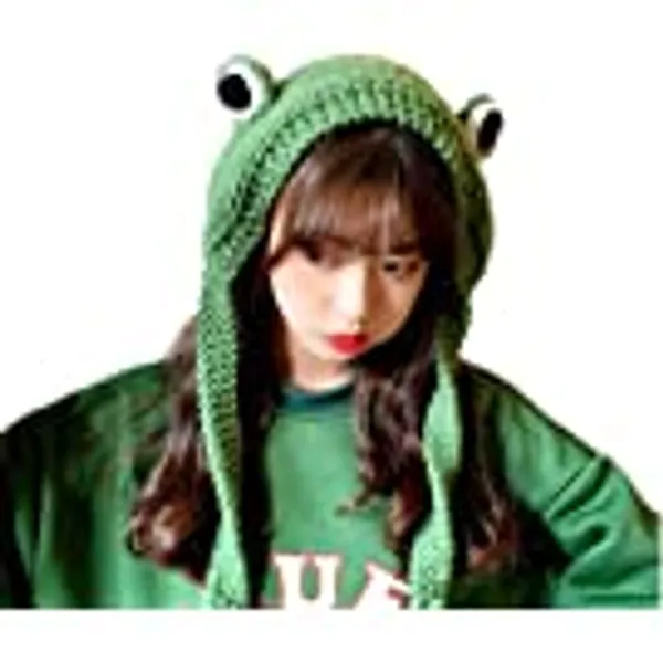 Sweet Frog hat Animal Beanie with Eyes - Green Woollen Knitted Froggy hat for Teens Kids Adults - Stay Warm and Cute- for Women/Girls - Ladies Accessories - Plush Froggie Costume Fashion for TikTok!