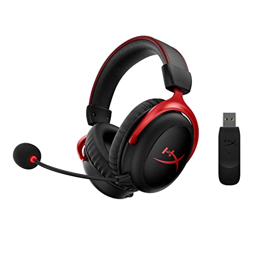 HyperX Cloud II Wireless -Gaming Headset for PC, PS5, PS4, Long Lasting Battery Up to 30 Hours, DTS® Headphone:X®Spatial Audio, Memory Foam, Detachable Noise Cancelling Microphone with Mic Monitoring - Red - Wireless