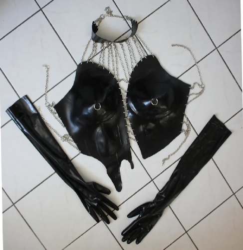Anatomical Latex Breastplate with chains 