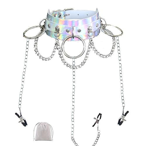Nipple Clamps Necklaces with Chain for Women Sexy Nipple Ring with Necklaces Adjustable Nipple Noose Fake Nipple Ring Non Piercing Nipple Jewelry - White