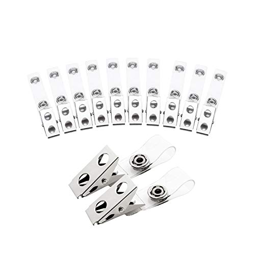 Fushing 150Pcs Metal Badge Clips with Clear PVC Straps for ID Cards and Badge Holders - 150