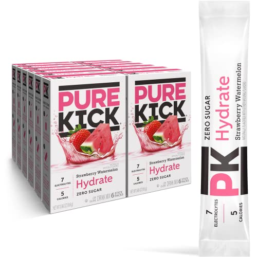 Pure Kick Hydration Singles To Go Drink Mix, Strawberry Watermelon, Includes 12 Boxes with 6 Packets in each Box, 72 Total Packets - Strawberry Watermelon - 6 Count (Pack of 12)