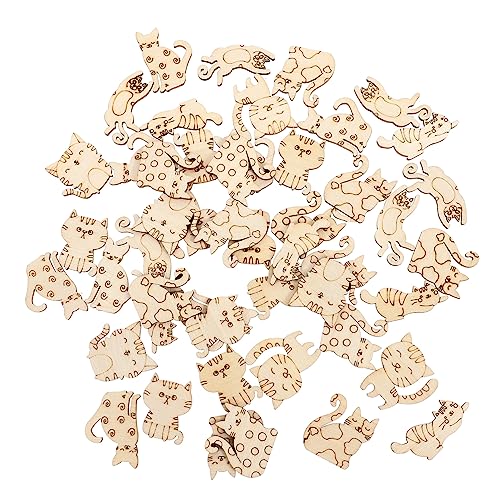 Hohopeti 100pcs Blank Labels Wooden Animal Toys Wooden Crafts Cat Gift Tags Wooden Cat Discs Wooden Craft Shapes Unfinished Cat Cutout DIY Wooden Slices DIY Painting Slices Materials Kitten