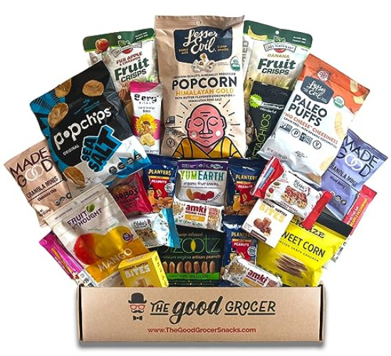 New 2023! GLUTEN FREE and VEGAN (DAIRY and FIG FREE) Healthy Snacks Care Package (25 Ct): Cookies, Bars, Chips, Fruit, Nuts, Trail Mix, Gift Box Sampler, Office Variety, College Student Care Package, Gift Basket Alternative