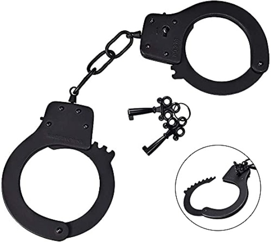 Bedsecret Handcuffs Double Lock Steel Police Edition Professional Grade Handcuffs,Hand Cuffs Cop with Keys - Black