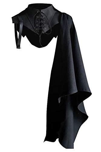 Fuman Medieval Shawl Men Renaissance Half Cape High Texture Lace Up - X-Large - Black