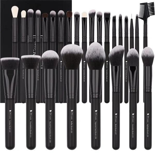 DUcare Makeup Brushes 27Pcs Professional Synthetic Goat Pony Hair Foundation Blending Face Eye Kit