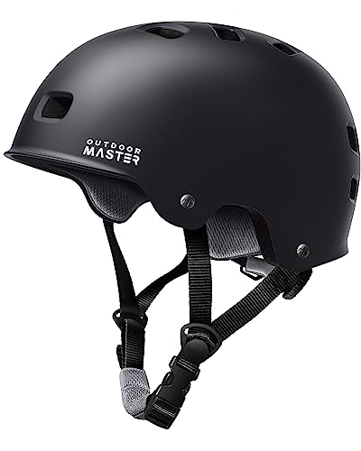 OutdoorMaster Skateboard Cycling Helmet - Two Removable Liners Ventilation Multi-Sport Scooter Roller Skate Inline Skating Rollerblading for Kids, Youth & Adults - Black - Large