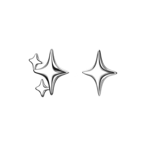 Asymmetrical Star Stud Earrings - Silver