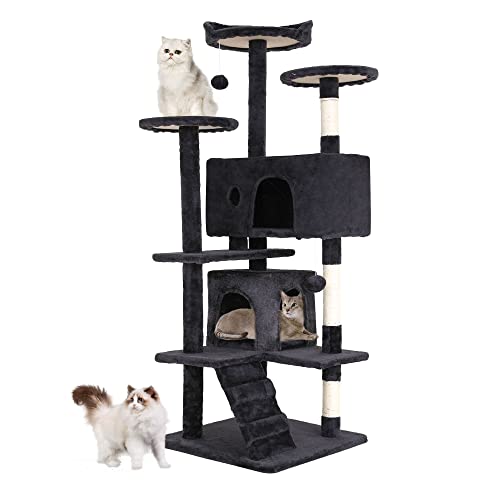 BestPet 54in Cat Tree Tower for Indoor Cats,Multi-Level Furniture Activity Center with Scratching Posts Stand House Condo Funny Toys Kittens Pet Play House,Dark Gray - 54in - Dark Gray