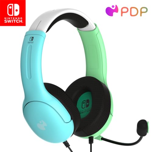 PDP Gaming LVL40 Stereo Headset with Mic for Nintendo Switch/Switch Lite/OLED - Wired Power Noise Cancelling Microphone, Lightweight, Soft Comfort On Ear Headphones (Animal Crossing Blue & Green) - Blue & Green