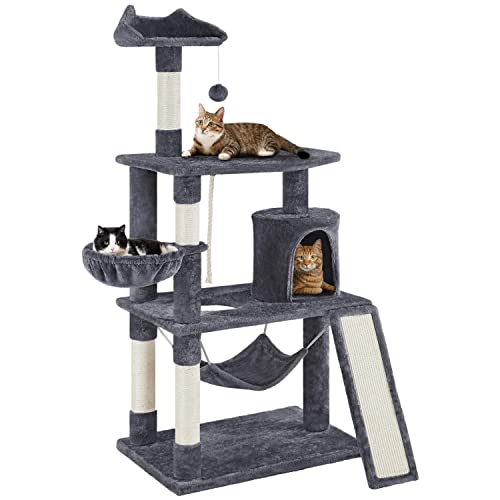 Yaheetech 63.5in Multi-Level Cat Tree Tower Condo with Scratching Posts, Platform & Hammock, Cat Activity Center Play Furniture for Kittens, Cats, and Pets - Dark Gray