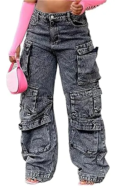 Cargo Jeans for Women Y2K High Waisted Baggy Jeans Straight Wide Leg Cargo Pants Streetwear