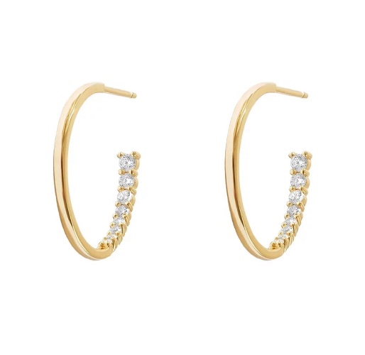 Golden J Hoop Earrings/18K Yellow Gold & Premium Cubic Zirconia