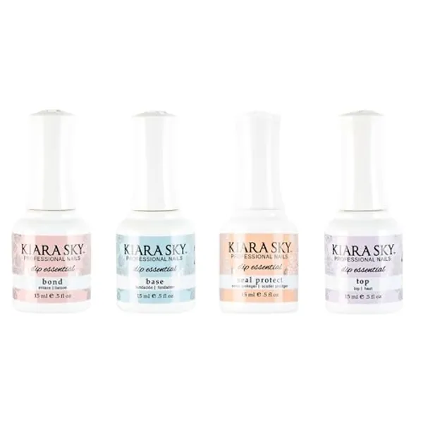 Kiara Sky Dip Manicure Liquid Essentials Bundle Steps 1-4 (BOND, BASE, SEAL PROTECT, TOP COAT)