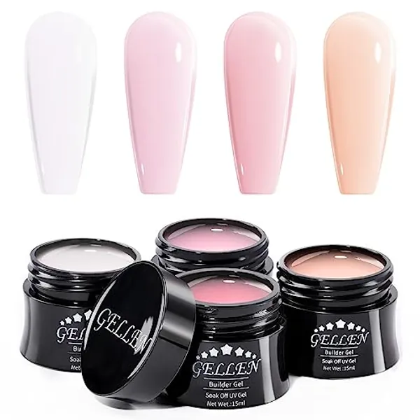 GELLEN Builder Gel Kit - Nail Extension Gel Nude Pinks White Light Orange Builder Nail Gel Kit 4 Colors Hard Nail Gel Builder 15ml