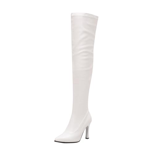 Women's Platform Over The Knee Thigh High Boots Chunky High Heels Square Toe Long Fall Y2K Boots Chunky Chelsea Western Rain - 8.5 - D42-white