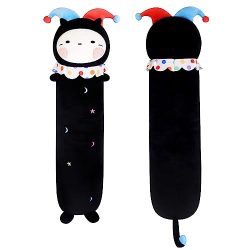 Long Cat Plush Body Pillow, Cute Clown Plush Long Cat Throw Pillow, Kawaii Stuffed Animal Clown Cat Plush Toys for Kids, Boys, Girls (Black, 110cm/43in) - 43in Clown Cat