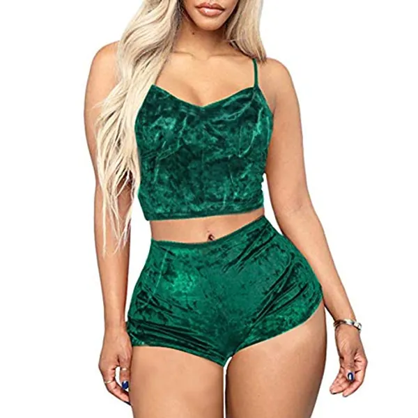 RUEWEY Women Sexy Strappy Babydoll Lingerie Satin Pajama Set Camisole with Shorts 2 Piece Sleepwear