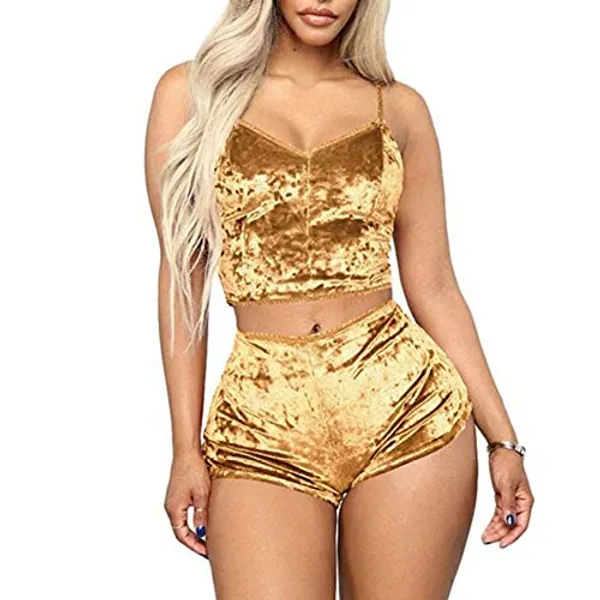 RUEWEY Women Sexy Strappy Babydoll Lingerie Satin Pajama Set Camisole with Shorts 2 Piece Sleepwear