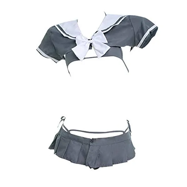 YOMORIO Japanese Schoolgirl Uniform Sexy Anime Cosplay Bikini Underwear with Mini Shirt and Pleated Skirt