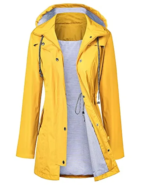 LOMON Raincoat Women Waterproof Long Hooded Trench Coats Lined Windbreaker Travel Jacket S-XXL