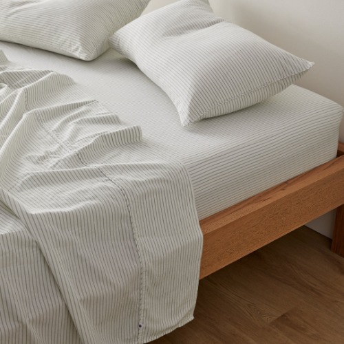 Leo Washed Cotton - Sage Stripe Bed Sheets