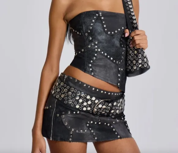 Shadow Studded Mini Skirt | UK 10 / Black